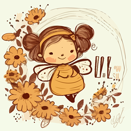 Illustration featuring a happy, baby girl is a humanized bee. Depict the family, including the newborn baby, her 3-year-old brother, mother and father, all joyfully celebrating the baby's arrival. honey, beehive, flowers. Warmth love charming, whimsical setting. Drawing, colorfull, sketch, vector.