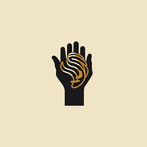 simple logo design of golden hand holding the brain, vector, flat 2d, company logo