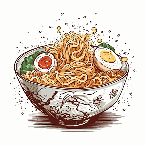 ramen bowl, vector art, white background