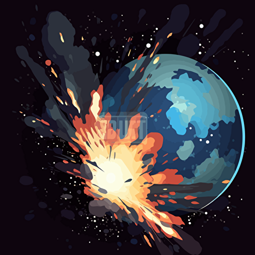 giant meteor collides with planet earth, hyper stylized, massive space disaster, vector art