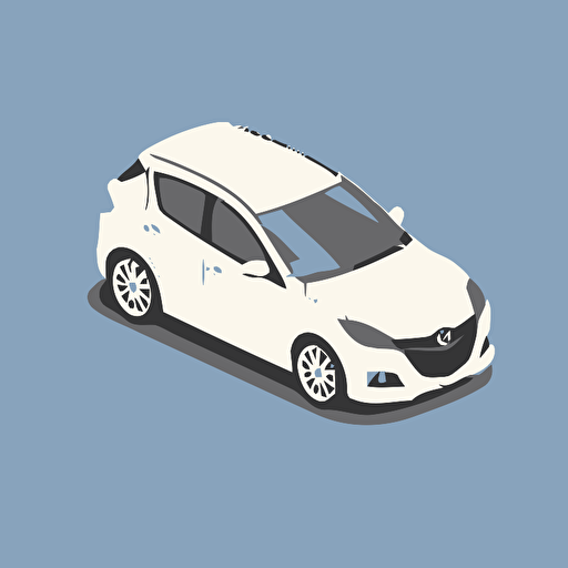 isometric icon, white 2010 Mazda3 5-door, solid background, in the style of Matthew Skiff illustrations, in the style of Christopher Lee illustrations, in the style of Jonathan Ball illustrations, simple, rough-edged drawing, vector illustration, flat art,