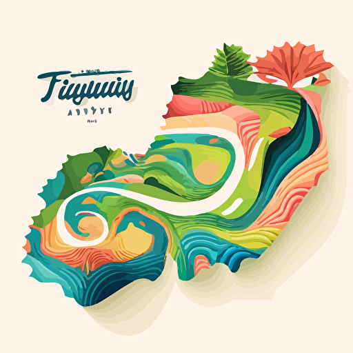 vector art, colorful, colorful swirls inside the shape of Taiwan island