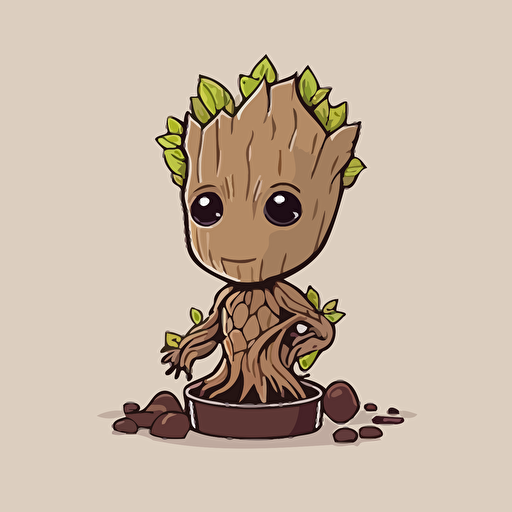 baby groot vector logo, vector art, simple, cartoon, 2d