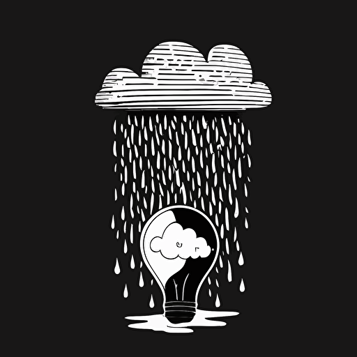 simple lightbulb half filled with liquid with cloud wrapped around it, black and white, vector, flat, svg
