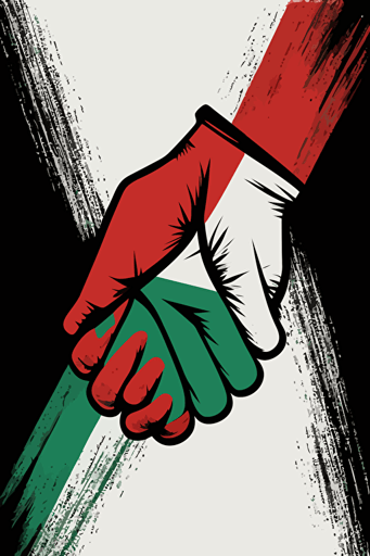 Hand in hand, unity, solidarity, hands, shaking hands, Palestinian flag, vector illustration