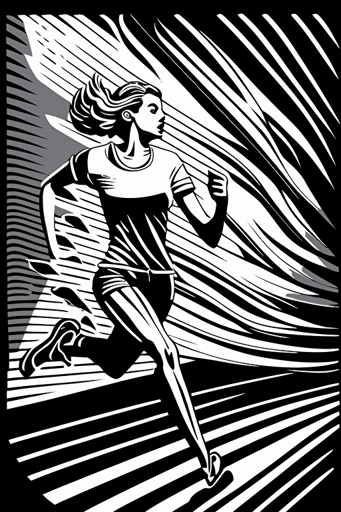 abstract outdoor jogging, grey and white colors, pop art deco illustration, hand vector art, black background,