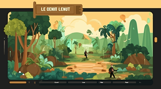 mockup a menu for an eLearning course that has the learner exploring a new jungle planet, flat vector illustration