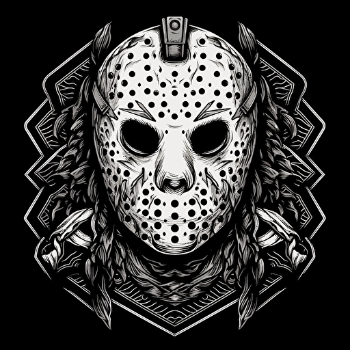 32 bit jason Friday the 13th, white on black background, no shading, 2D, vector