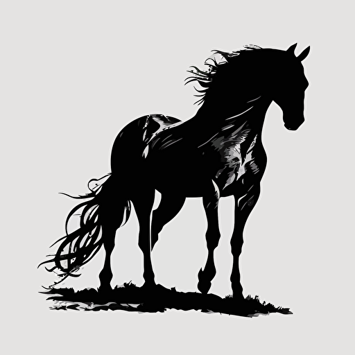 simple horse outline silhouette all black and white backround vector v