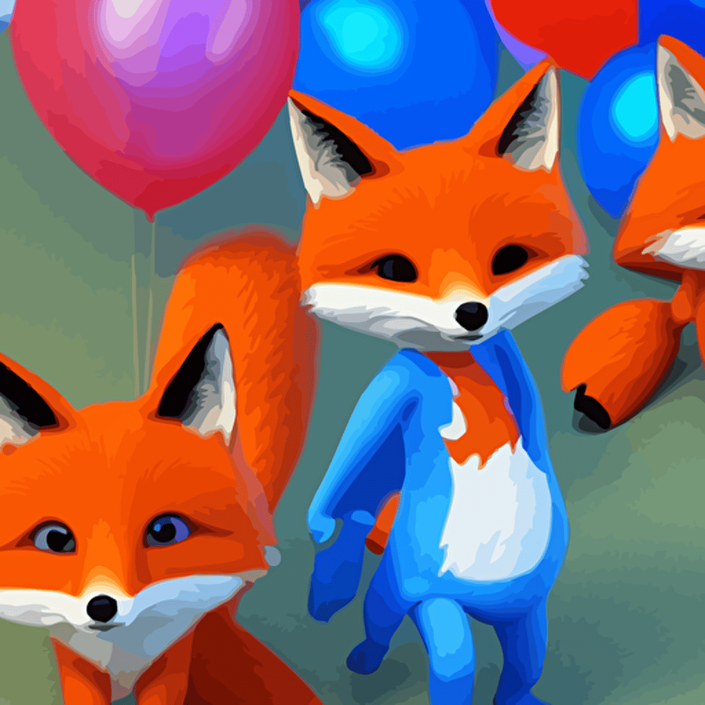 foxes blue red orange  birthday party isometric 3d ultra hd character design mark ryden pixar hayao miyazaki unreal 5 daz hyperrealistic octane render cosplay rpg portrait dynamic lighting intricate detail summer vibrancy cinematic