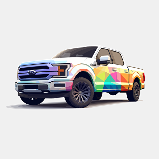 2022 Ford F-150, vector, low polygon, symmetric, colorful, white background