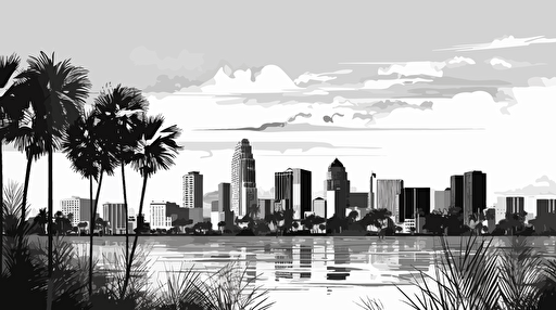 black and white vector drawing of the Saint Petersburg Florida Skyline,
