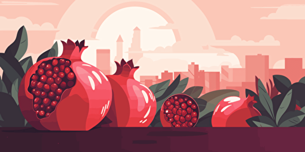 Pomegranate flat simple illustration. vector style, red and white tones.
