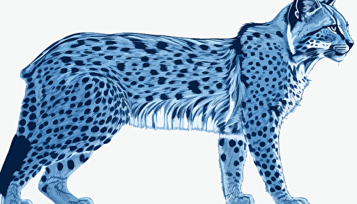 2d, simple, sprite, vector line drawing of a transparent, polygonal computerized lynx, blue color #11375c, #a9c9e7, side view