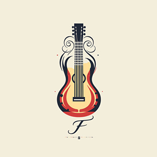 minimal line logo of guitar headstock , vector, flat, dribble, behance, pinterest, award winner, letter "F"