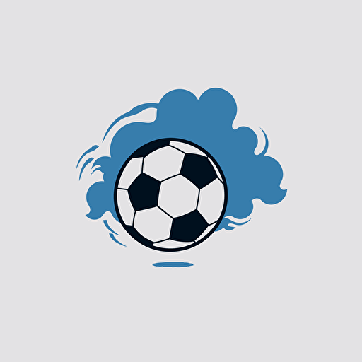 flat vector logo, storm cloud and soccer ball, blue black and white