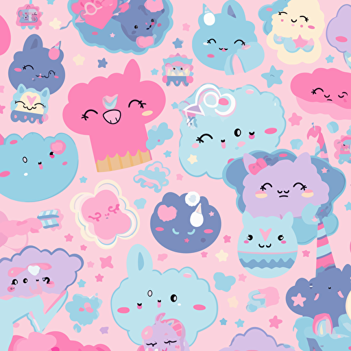 child room, unicorn,design vector texture, kawaii, pink, azure color, HD, multicolor 6144x6144