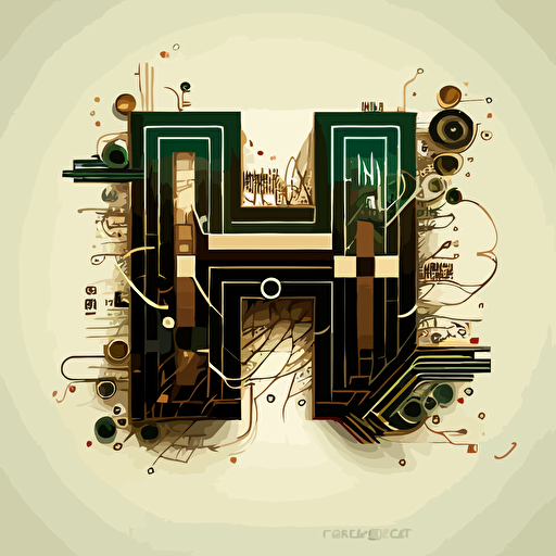 vector logo of the letter "H" overlayed with a circuit board, modern, artistic