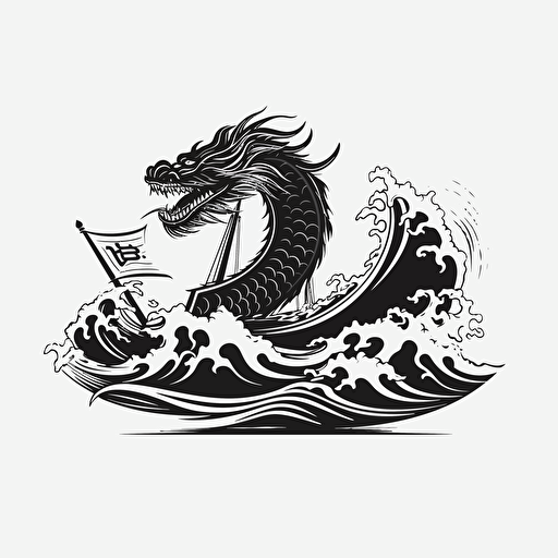 a dragon boat black and white logo, vector, png, white background