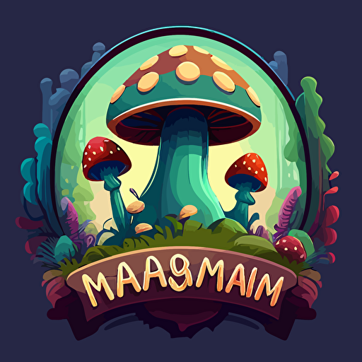 magic fairyland mashroom, vector logo, vector art, vector emblem, simple, cartoon, 2d