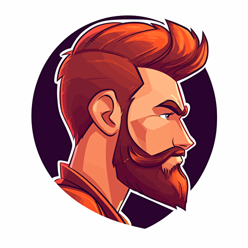 a short brown haired man with a trimmed red beard looking to the side, logo, vector, rounded, gaming