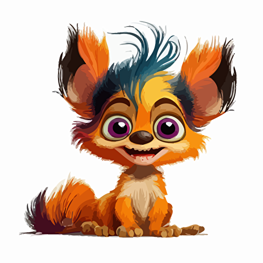 A saturated colorfull baby fur spanish, goofy looking, smiling, white background, vector art , pixar style