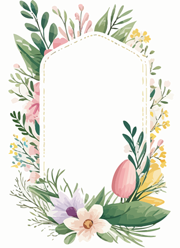 easter theme rectangle frame watercolor, flowers, white background, minimalistic, simple, vector
