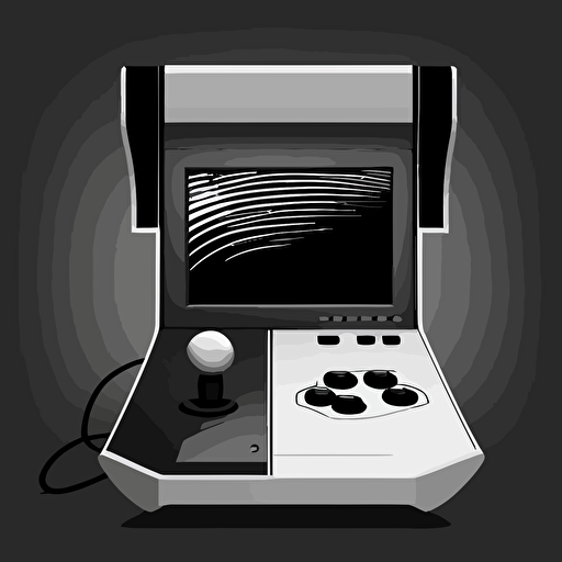 vector illustration futuristic arcade game console, black and white, simple
