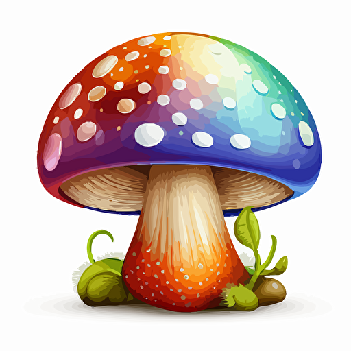illustrated mushroom, vector art, magical colours, isolated white background