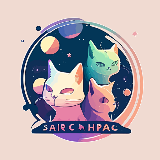 simple, vector, vector logo, emblem, fashionable cats in space, pastel, simple, cartoon, 2d