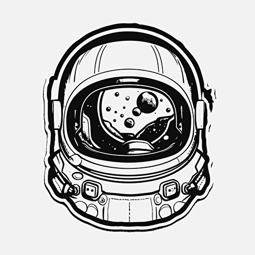 simple vector black and white space helmet, simple, 2d, sticker