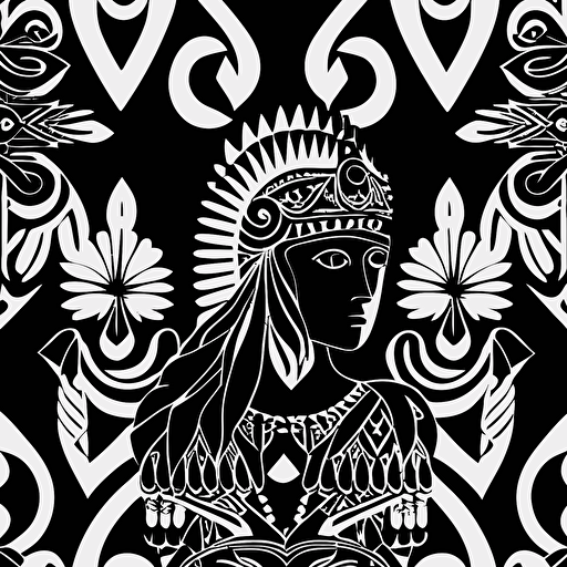 create a borderless wallpaper border pattern based on japanese ainu patterns and apache gaan dancer crown images and symbols black and white vector