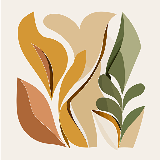 2D vector art, earth tones, Matisse style shape, singular on white background