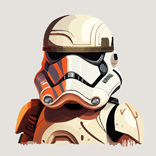 A colorful female stormtrooper, WITHOUT helmet, goofy looking, smiling, flat light, white background, vector art , pixar style