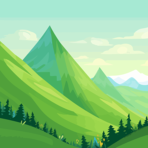 vector illustration of a green peak, sunny day in back ground