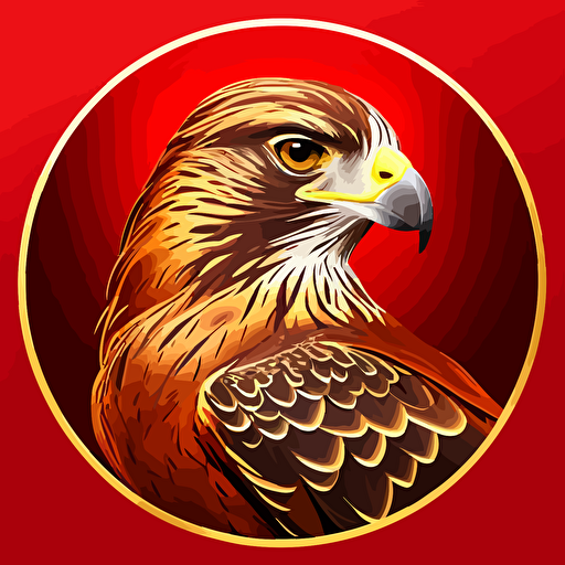 a vector image sticker logo of a gold falcon on a bright red background