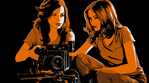 two girls making a film. Vector style over black