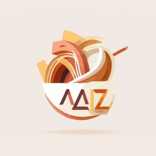abstract logo, combination mark logo, text is “AiZ”, a bowl of ramen with meat and vegetables, looks delicious, geometric type for modern logo, vector, simple, flat, plain,smooth, low detail, minimal, white background