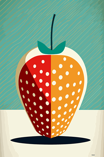 Minimalist strawberry, Bauhaus style, retro colours, vector work, ultra resolution