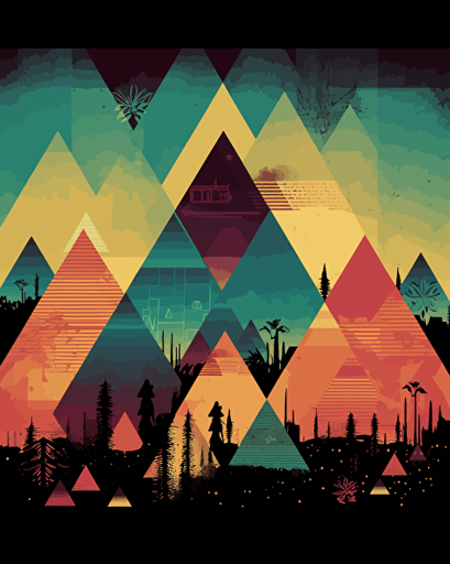 pyramids, retro aesthetics, vector image, sticker design, pantone color scheme: 12-1706 TCX, 12-0824 TCX, 15-0146 TCX, 15-1164 TCX, 16-6340 TCX, 17-4247 TCX, 18-2043 TCX, 19-6026 TCX. The final piece should exude a warm, holiday-like ambiance.