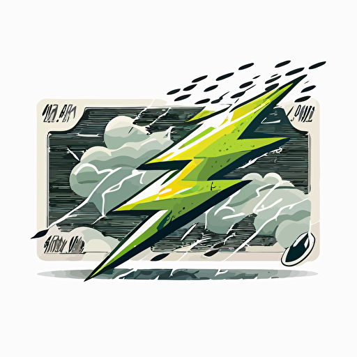 vector illustration of lightning on a dollar bill. modern, white background, 2d, cartoon
