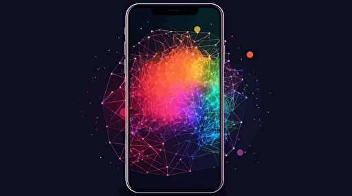 an ultra simple, straight to camera, modern vector illustration of a colorful wireframe of a single mobile app, over a bright and celebratory background