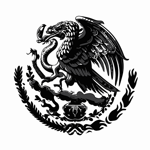 simple mascot iconic logo of mexican eagle with snake black vector, on white background