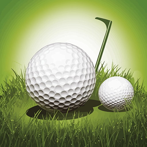 vector art golf ball on the green by a set of golf clubs