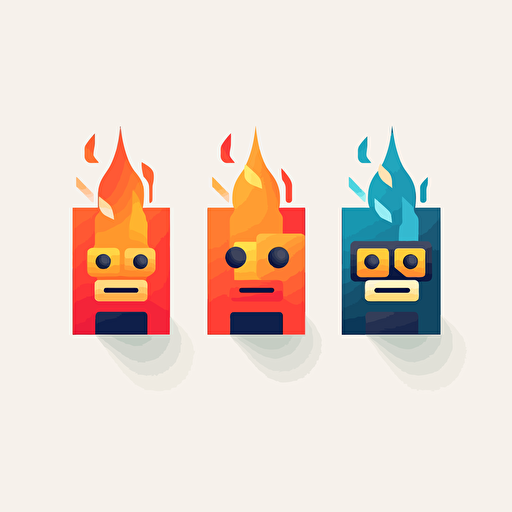minimalistic futuristic vector startup-company logo, simple shapes, friendly AI bot wrapped in fire, blocky, modern, artistic, 3 colors