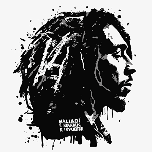 black and white vector image of bob marley inspiring