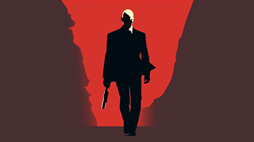 Agent 47 Hitman, dynamic pose, minimal design, minimalist style, silhouette, flat vector illustration style,