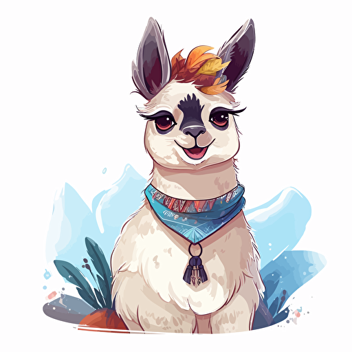 cute lama vector drawing, 2d , story , white background