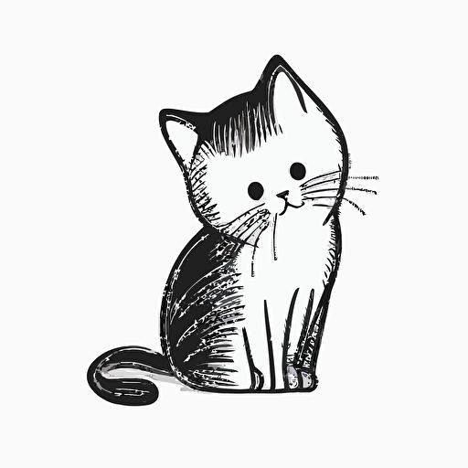 cat, cute, vector logo, vector art, simple, cartoon, 2d, white bg, outline, figure