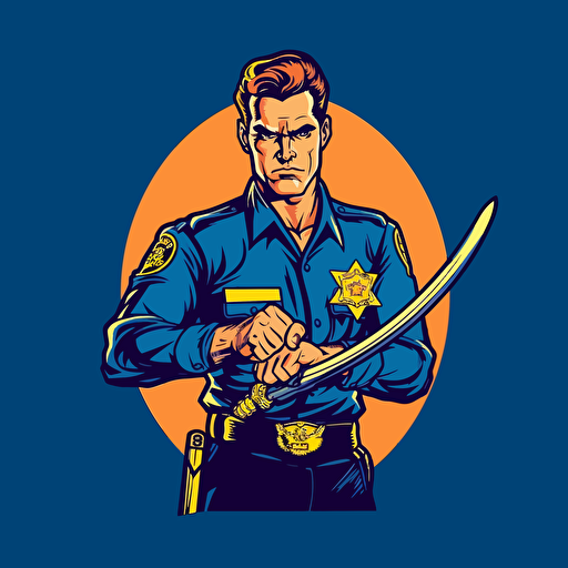 the boss man from WWE, holding handcuff in one hand and holding baton in other hand, police dress, angry look, vector art